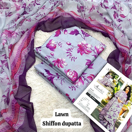 Baroque 3-Piece Unstitched Printed Lawn Suit with Chiffon Dupatta