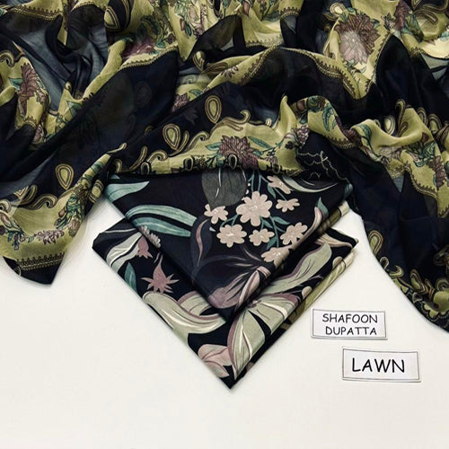 Baroque 3-Piece Unstitched Printed Lawn Suit with Chiffon Dupatta
