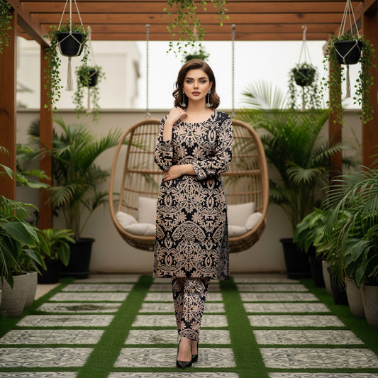 Baroque 2 Piece Allover Cotton Karandi – Printed Shirt & Trouser