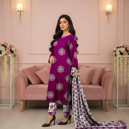 Baroque Allover Cotton 3-Piece Suite – Elegant Floral Print