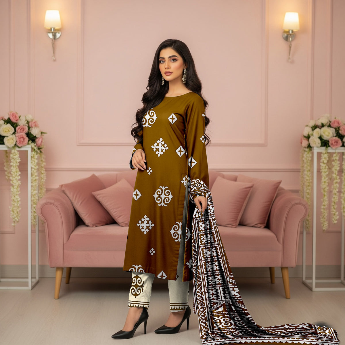 Baroque Allover Cotton 3-Piece Suite – Elegant Floral Print