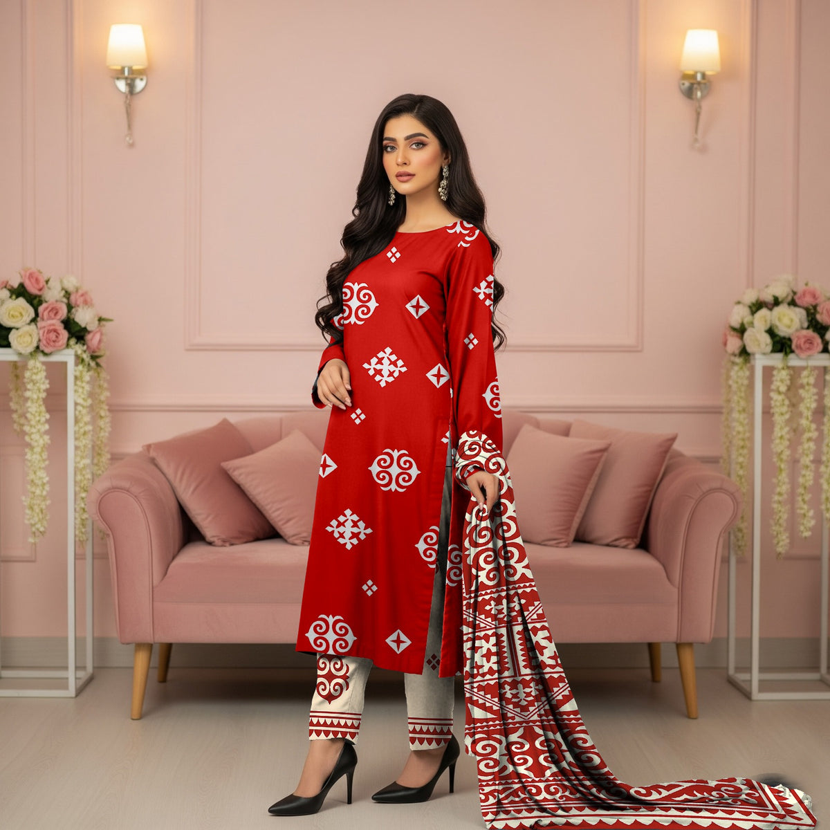 Baroque Allover Cotton 3-Piece Suite – Elegant Floral Print
