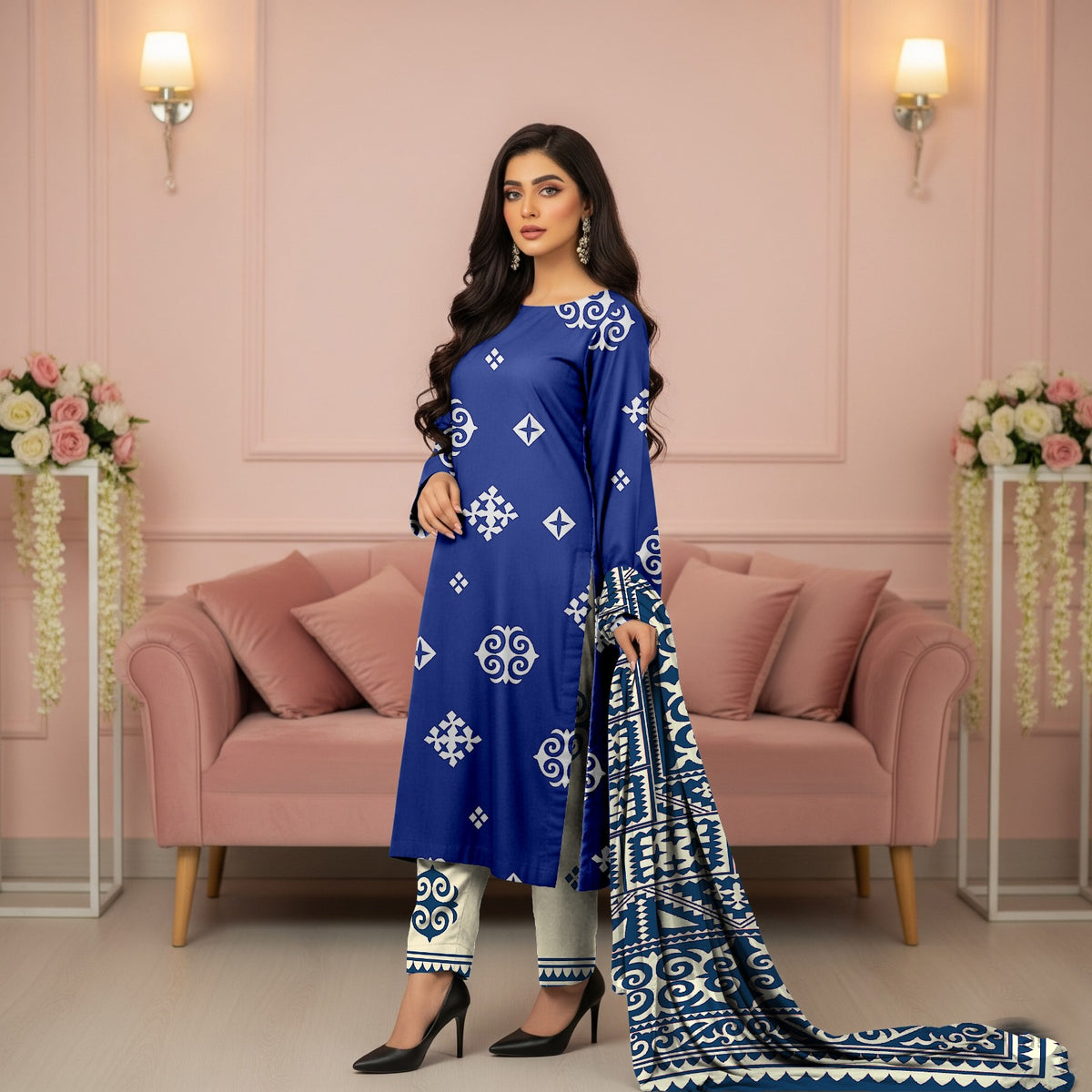 Baroque Allover Cotton 3-Piece Suite – Elegant Floral Print