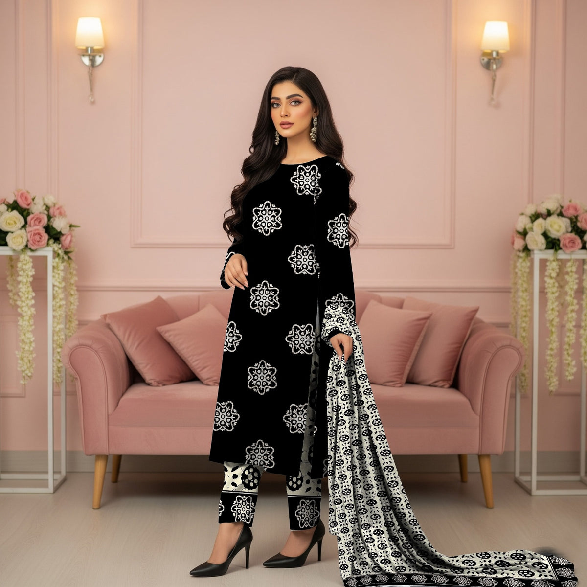 Baroque Allover Cotton 3-Piece Suite – Elegant Floral Print