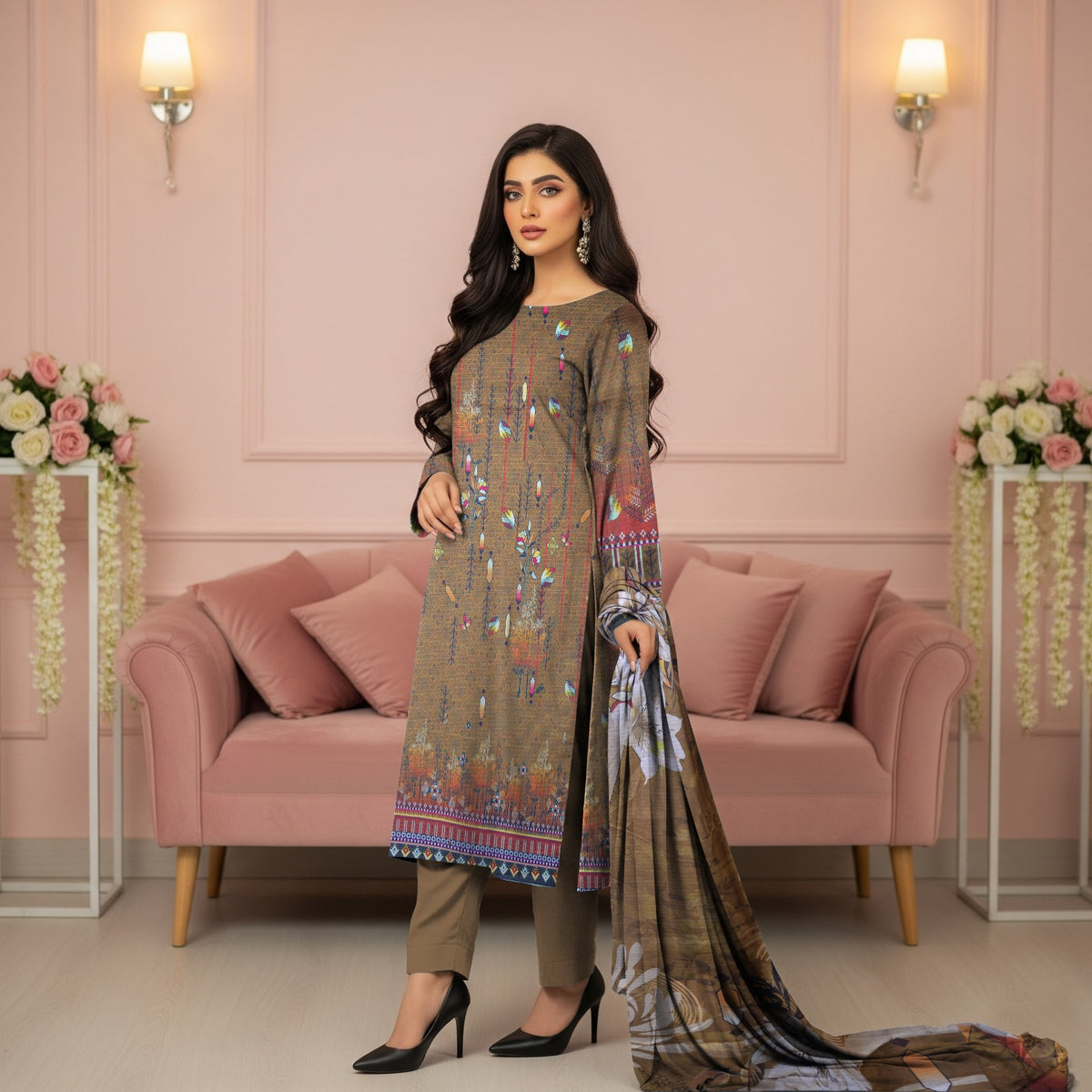 Premium Lawn 3PC Suit – Digital Print Shirt with Dupatta & Dyed Trouser | Summer 2026
