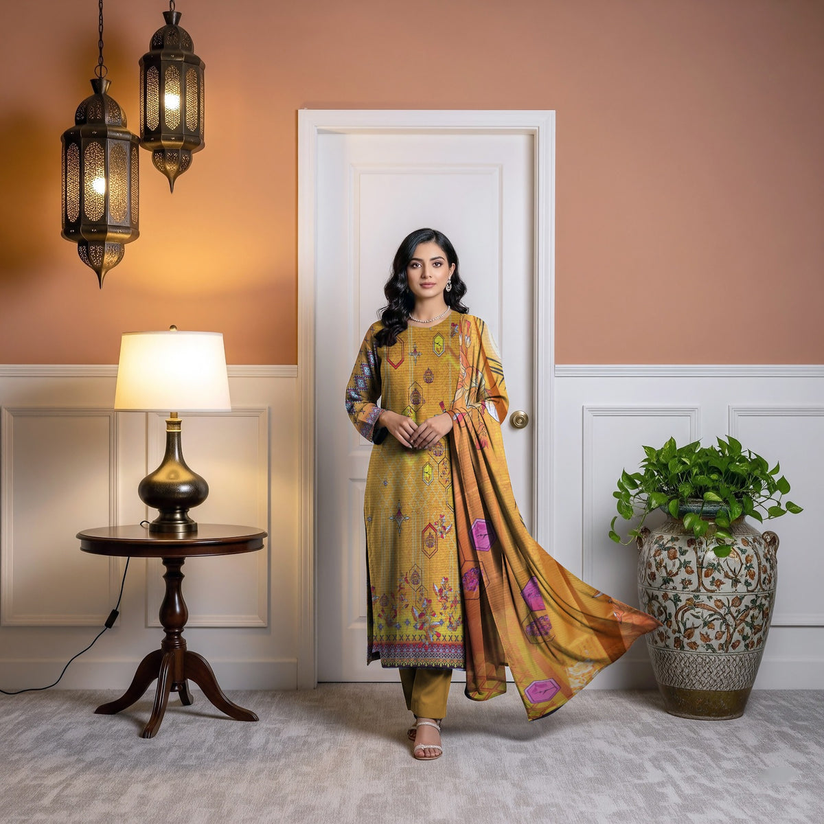 Premium Lawn 3PC Suit – Digital Print Shirt with Dupatta & Dyed Trouser | Summer 2026