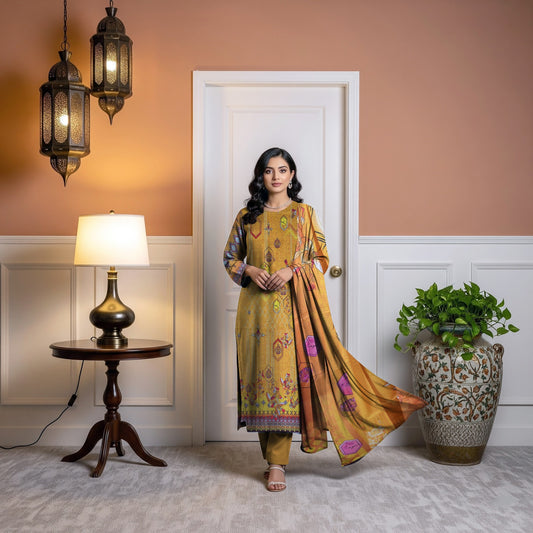 Premium Lawn 3PC Suit – Digital Print Shirt with Dupatta & Dyed Trouser | Summer 2026