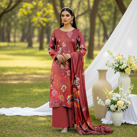 Premium Lawn 3PC Suit – Digital Print Shirt with Dupatta & Dyed Trouser | Summer 2026