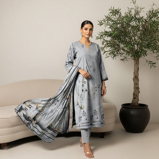 Premium Lawn 3PC Suit – Digital Print Shirt with Dupatta & Dyed Trouser | Summer 2026