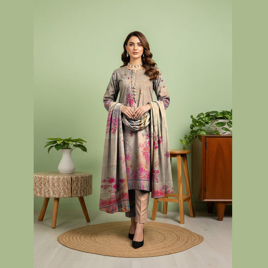 Premium Lawn 3PC Suit – Digital Print Shirt with Dupatta & Dyed Trouser | Summer 2026
